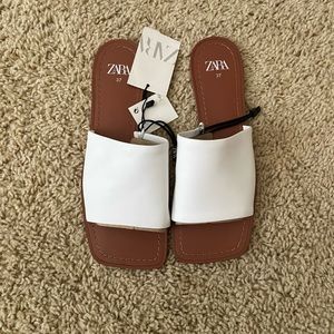 Zara White Leather Sandals